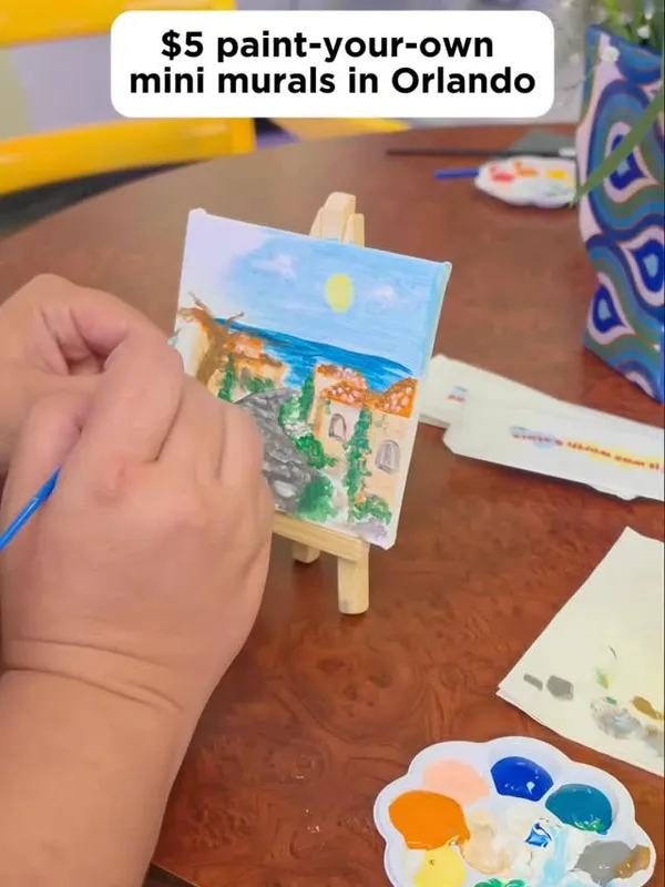 Instagram reel of painting mini canvases at Van Goghblin Cafe